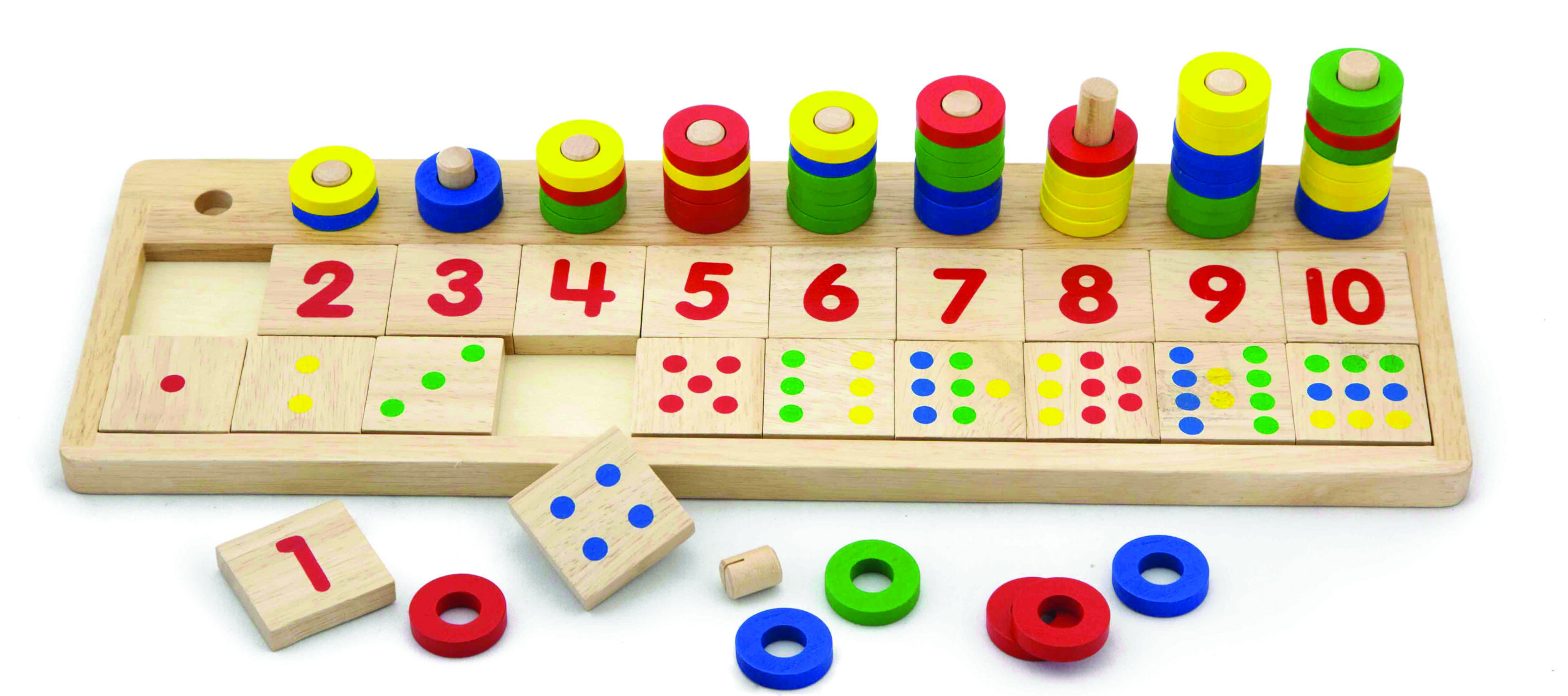 Abaco a colonne con anelli colorati, esercizi di conteggio e ordinamento