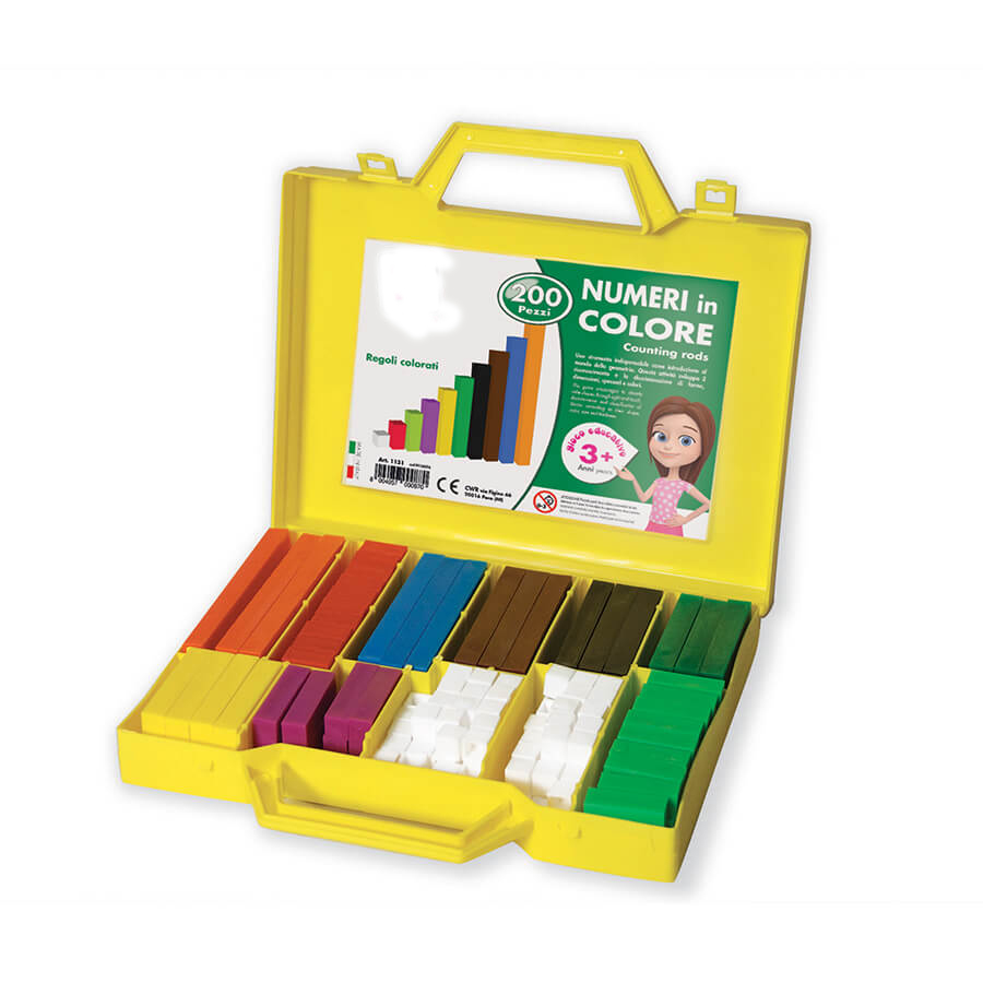 “Regoli per matematica in plastica con valigetta, 200 pezzi, colori standard per prima elementare