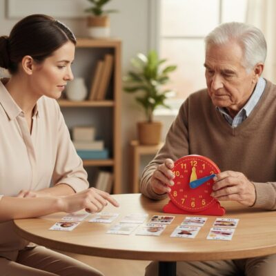 Esercizi di orientamento spazio-temporale anziani - Immagine creata con AI