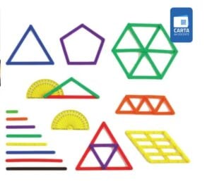 Set di asticelle in plastica flessibile in diversi colori e lunghezze da unire con angolazioni diverse, per creare tante figure geometriche, introducendo così i concetti di area, di perimetro e di geometria piana in genere.