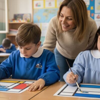 Mondrian spiegato ai bambini in classe: Attività di pittura con tempere acriliche