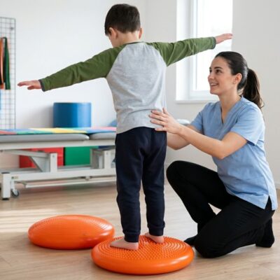 esercizi con cuscino propriocettivo per bambini e anziani