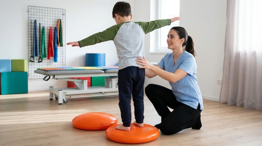 esercizi con cuscino propriocettivo per bambini e anziani
