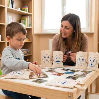 Autismo e teoria della mente: come usare un gioco di abbinamento emotivo in terapia - Immagine creata con AI a scopo illustrativo