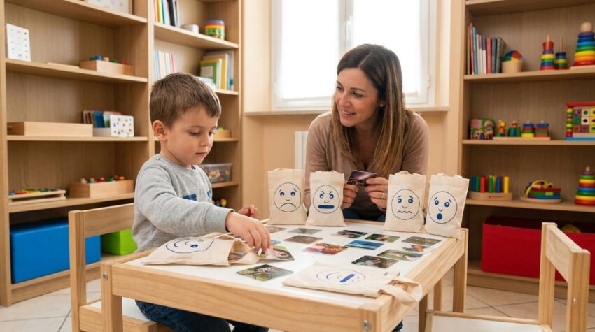 Autismo e teoria della mente: come usare un gioco di abbinamento emotivo in terapia - Immagine creata con AI a scopo illustrativo