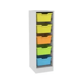 Cassettiera monocolonna 5 cassette colori pastello - Struttura bianco latte - Base con zoccolo