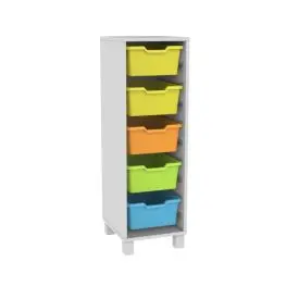 Cassettiera monocolonna 5 cassette colori pastello - Struttura bianco latte - Base con piedini