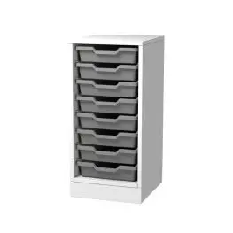 Cassettiera 8 cassette grigie - bianco latte - base con zoccolo