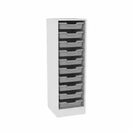 Cassettiera 10 cassette grigie - Struttura bianco latte - Base con zoccolo
