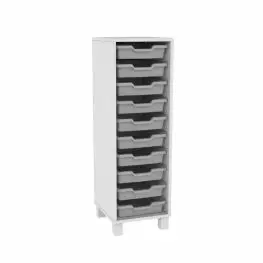Cassettiera 10 cassette grigie - Struttura bianco latte - Base con piedini