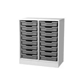 Cassettiera 2 vani bianco latte - 16 cassette grigie - base con zoccolo