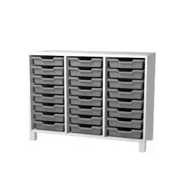 Cassettiera 3 vani bianco latte - 24 cassette basse grigie - base con piedino