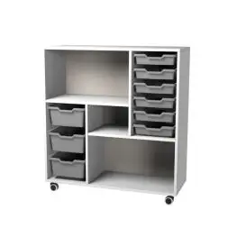 Cassettiera 3 vani con 9 cassette grigie cam premium - base con ruote