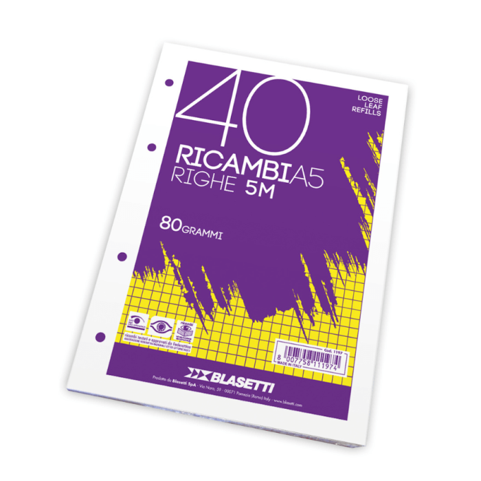 Ricambi per raccoglitori a5 quadretto mm 4 - 40 fogli