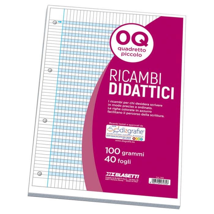 Ricambi quaderni disgrafia 40 ff 100 gr- quadretti mm 5