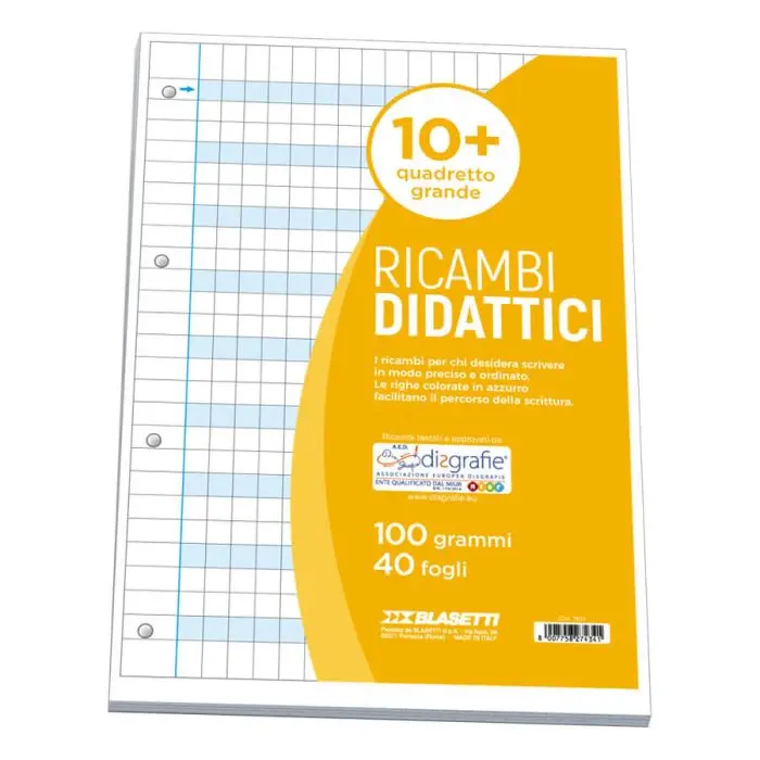 Ricambi quaderni disgrafia 40 ff 100 gr- quadretti mm 10