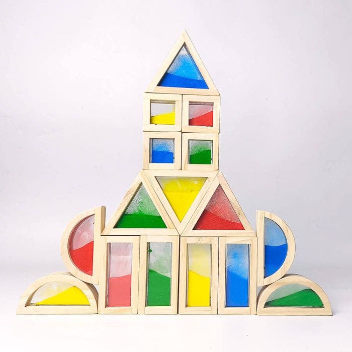 Blocchi sabbia colorata con cornice in legno - 16 pezzi