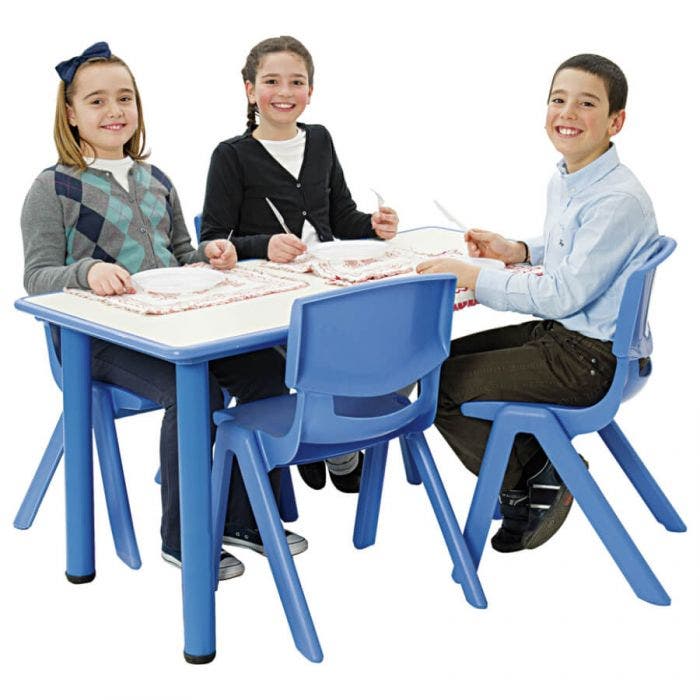 Tavolo ergonomico scuola primaria azzurro con 6 sedie 35,5 h