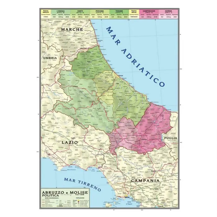 Abruzzo e molise-carta geografica bifacciale politica fisica