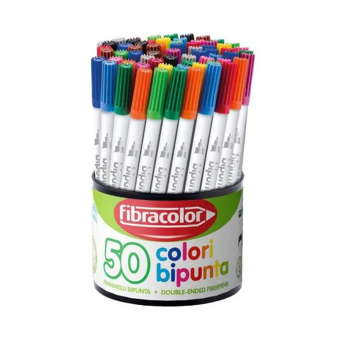 Pennarelli bipunta 50 pezzi in 50 colori in barattolo